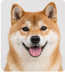 A shiba inu lit evenly from the front, with no shadow across the face