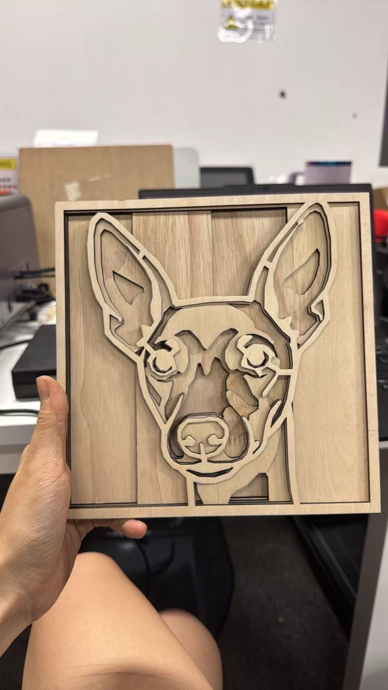 Natural basswood portrait held up in the studio